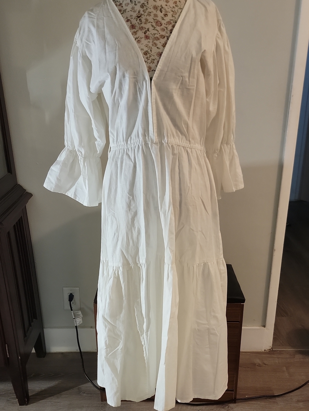 ELF White V-Neck Tiered Maxi Dress
